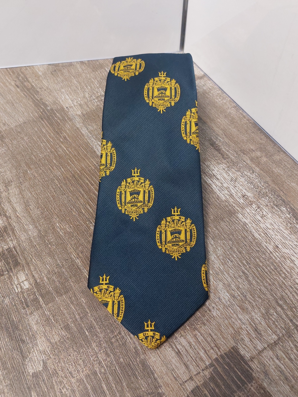 Navy Blue Us Naval Academy Tie with Gold Crest Emblem